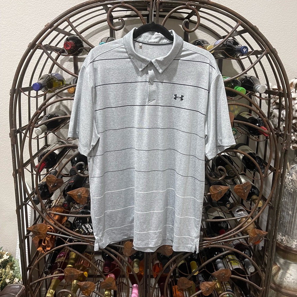Under Armour Heat Gear Men's Light Gray Striped Polo
